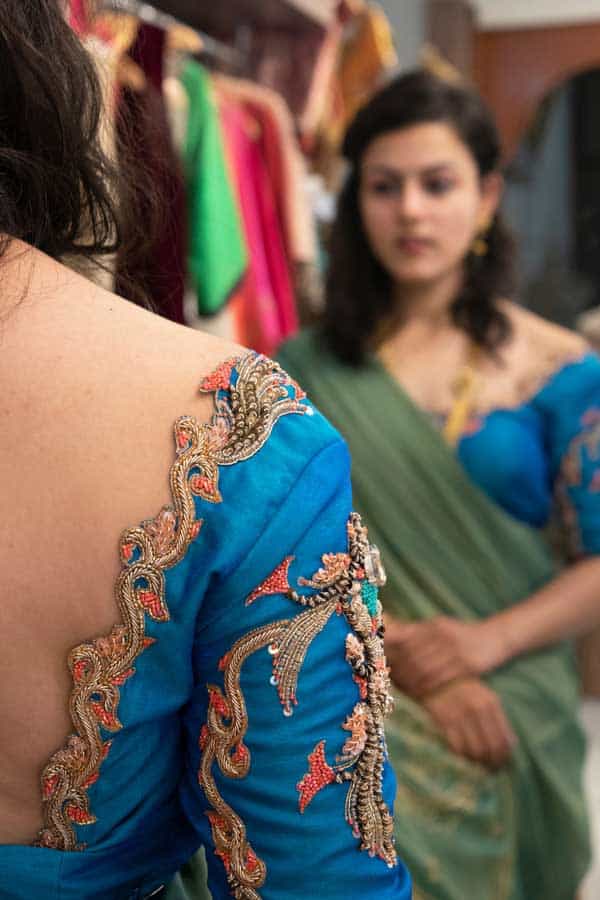 Raw Silk Bridal Blouse with Modern Embroidery work fused with the neckline