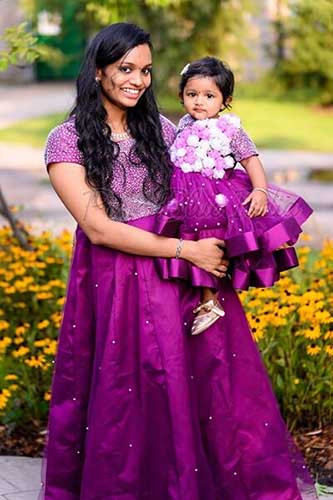 Green & pink mother daughter matching lehenga at Rutbaa